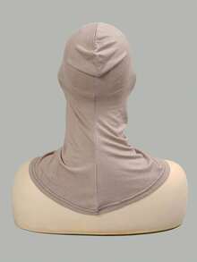 1pc Women's Fashionable Abaya Accessories Solid Color Chin Covering Elastic Headscarf With Hat And Neck Warmer Headband Soft Hijab Under Cap Women Veil Hair Accessories Personalized Gifts Hair Ties - Màu Khaki - Xem 3