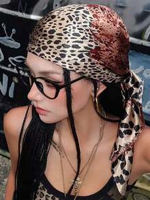 1pc Minimalist Printed Satin Square Scarf, New Spring Fashion Headscarf Women, Can Be Used As Waistband, Bag Decoration, Ribbon, Headband Or Scarf, Choice To Enhance Your Overall Look - 咖啡棕 - 查看 2