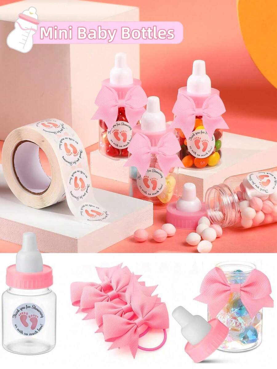 24 bộ bình sữa mini 3,5 inch dùng làm quà tặng trong tiệc mừng em bé, trò chơi quà lưu niệm, bình sữa nhựa kèm nhãn dán và nơ cảm ơn, quà tặng cảm ơn khách mời, đồ trang trí kẹo. - Nhiều màu - Xem 1