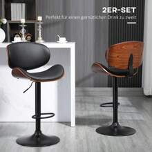 Set Of 2 Bar Stools, Height-Adjustable Kitchen Stools, Faux Leather Counter Stools, Swivel Chairs With Footrests, Bar Stools For Kitchen, Dining Room, Black, Steel, 53 X 52 X 92-112 Cm | - Black - View 4
