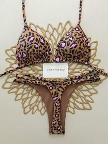 Bộ bikini dây mảnh họa tiết da báo gợi cảm, thiết kế hở lưng, thích hợp cho các buổi tiệc bể bơi mùa xuân/hè, bãi biển, biểu diễn sân khấu và kỳ nghỉ. - Nhiều màu - Xem 1