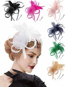 1pc Women Floral Headpiece, With Headband & Hair Clips, Suitable For Ladies & Girls To Wear At Tea Parties,Summer,Beach,Hat,Holiday,Travel - A - View 1