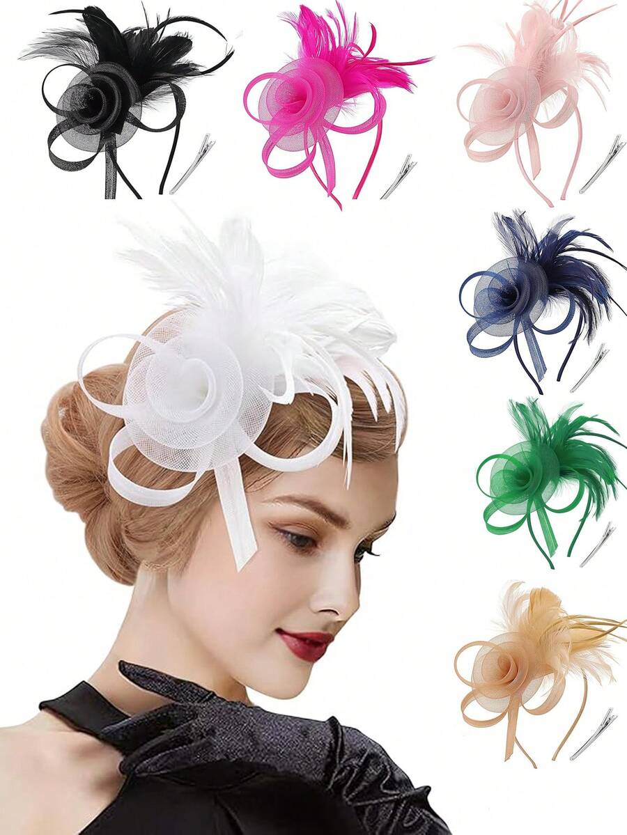 1pc Women Floral Headpiece, With Headband & Hair Clips, Suitable For Ladies & Girls To Wear At Tea Parties,Summer,Beach,Hat,Holiday,Travel - A - View 1