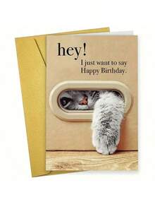 1pc Unique Cat Birthday Card, Best Gift For Family And Friends, Happy Birthday Card With Envelope, Unusual Things, Cute Aesthetic Items - 賀卡+信封 - 查看 12