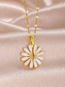 1pc Delicate Elegant Light Luxury Openable Flower/Four-Leaf Clover/Butterfly/Heart Pendant Necklace With Stainless Steel Chain As Daily Wear Jewelry Accessory Gift