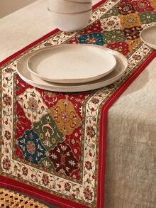 1pc Bohemian Geometric Vintage Floral Print Linen Table Runner, Suitable For Holidays, Parties, Birthdays, Dinners, Kitchen & Dining Room Decor, Dresser/Cabinet Cover, All Season Home & Textile Decor - Multicolor - View 9