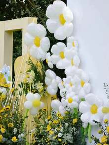 Bộ 12 quả bóng bay hình hoa cúc, màu trắng, cỡ lớn và nhỏ, thích hợp cho tiệc sinh nhật, kỷ niệm, đám cưới, tiệc mừng em bé, sự kiện và trang trí nhà cửa. - trắng - Xem 4