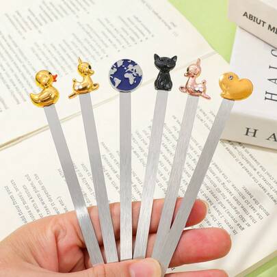 Marke de pagină personalizate 3D drăguțe și compacte, cu etichetă lungă, față-verso, semne de carte din aliaj metalic, potrivite pentru femei, bărbați și iubitori de cărți. Accesorii de citit, cadouri, potrivite pentru iubitorii de cărți.