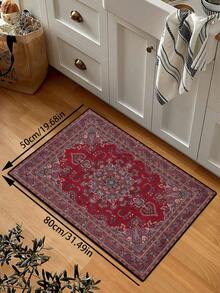 1pc Vintage Distressed Style Rug, Red Bohemian Moroccan Polyester Fiber Comfortable, Rectangular Easy Care Washable Area Carpet For Living Room, Hallway, Bedside, Home Decor - Multicolor - View 26