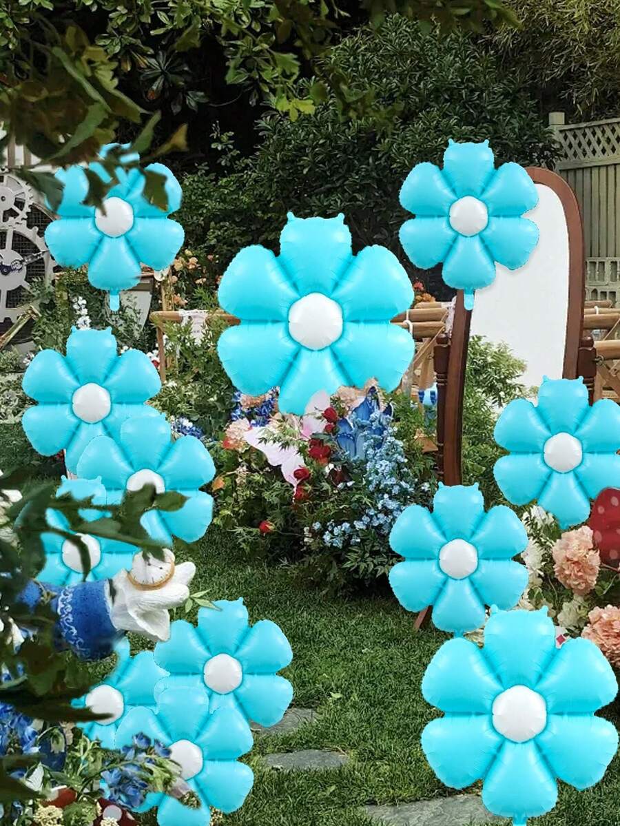 12个雏菊造型气球套装，大小糖果蓝雏菊铝箔气球，适用于生日派对、周年纪念、婚礼、婴儿派对、活动、家居装饰 - 淺藍色 - 查看 1