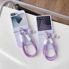 Luxury Purple Smooth Phone Case With Cloud Protable Strap Compatible With Samsung Galaxy ZFlip7 Z Flip6 ZFlip 5 Zflip6 Zflip5 Shockproof Back Cover, Phone Case Compatible With Motorola - Màu tím hoa cà - Xem 5