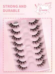 ENCHUW 8 Pairs Half Lashes Natural Look Manga Lashes False Eyelashes Wispy Curling Faux Mink Lashes Fake Eyelashes Suitable For Parties - Black - View 5