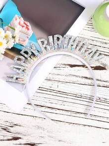 1/5pcs Happy Birthday Headband, Shiny Sequin Silver Hair Hoop, Suitable For Birthday Party, Party Supplies, Party Hat, Photo Props - Silver - View 8