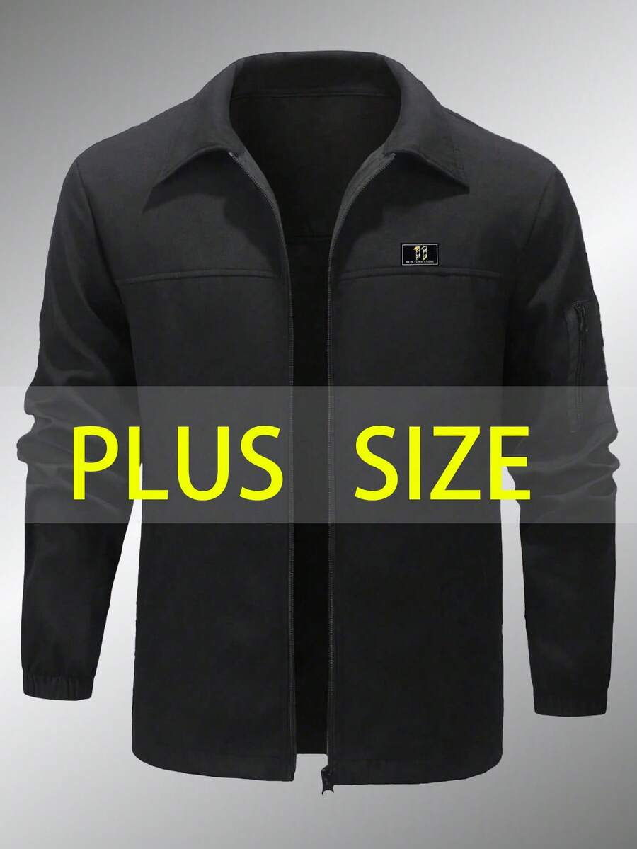 Plus Size Men's Windproof Waterproof Bomber Jacket, Suitable For Tactical Hiking And Casual Wear, Spring/Autumn - Black - View 1