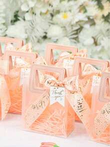 10个/1个磨砂透明圆形手提袋，情人节礼品袋，婚礼礼品袋，糖果伴娘礼品袋，珠宝店购物袋，婚礼伴娘礼品袋，适用于婚礼、生日、情人节等场合，PP材质磨砂透明圆形手提袋