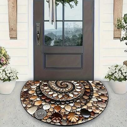 1pc American-Style Vintage Pebble Semi-Circular Carpet With Spiral Pattern And Anti-Slip Design For Entrance Decoration Kitchen, Bathroom Bathroom Anti-Skid, Moisture Absorption, Machine Washable Carpet