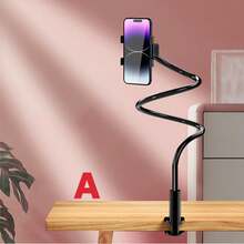 手机支架床边手机支撑桌面可调节直播和电影观看配件兼容 、Android 手机，生日、家人、朋友的礼物，360 度旋转，床上支架，手机支架 - 黑與白 - 查看 11