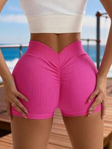 Y2K-Stil nahtlose Dopamin-Shorts, aus dehnbarem Stoff gefertigt, um Kurven zu formen und den Po anzuheben. 90% hochwertige Nylon, 10% Elastan. Modisch und vielseitig, geeignet für den täglichen Gebrauch, Sport, Fitness und Yoga - Heißes Pink - Übersicht 5