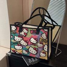 Túi đeo vai hình mèo hoạt hình chất lượng cao, túi tote vải canvas dung tích lớn dành cho học sinh, túi xách tay đi làm, túi đựng đồ cần thiết khi ra ngoài cho nữ. - Nhiều màu - Xem 7