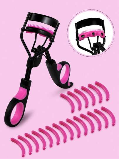 1支带梳子的睫毛夹，附赠10个替换装，高品质手动便携式睫毛夹，随时随地打造卷翘睫毛，美妆工具，适合家庭和商业用途