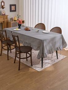 1pc Elegant Plaid Ruffle Edged Tablecloth, Farmhouse Style, Suitable For Kitchen, Dining Table, Coffee Table, TV Stand, Entryway, Holiday Party, Birthday, Wedding, Office Desk, Photography Backdrop, All Season - Black - View 7