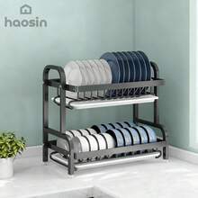 3 Camadas 43CM Organizador Multifuncional de Cozinha 1 Peça Preto 43cm - Suporte Palitos Tabua Corte Prato Drenagem Otimiza Espaço Balcão Presente Festivo - Preto - Visão 6