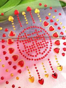 1 Sheet Bold Red & Gold Heart & Circular Rhinestone DIY Face Gems Self-Adhesive Face Jewels For Carnival Parades Latin Parties & Vibrant Makeup Looks Reusable Shiny Face Rhinestones For Women & Festive DIY Beauty Lovers,Rhinestone Face Sticker - Multicolor - View 8
