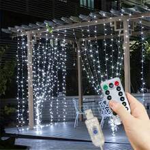 USB供电LED窗帘灯串，8种模式，带遥控器，适用于派对、家居、卧室、厨房、花园、婚礼、斋月、情人节、生日、露营、背景装饰、户外等场合的装饰灯。 - USB窗簾燈串 - 查看 20