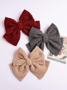3件套多功能优雅泰迪熊毛绒超大蝴蝶结发夹（红色、咖啡色、中灰色） - 彩色 - 查看 6