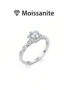 1pc Women's Wedding Ring, Lily Flower Design Ring, 2g 925 Sterling Silver, 1 Carat Moissanite, Bohemian Palace Style, Luxury Engagement/Wedding/Anniversary/Valentine's Day Gift, Comes With Moissanite Certificate And Elegant Gift Box - Silver - View 7