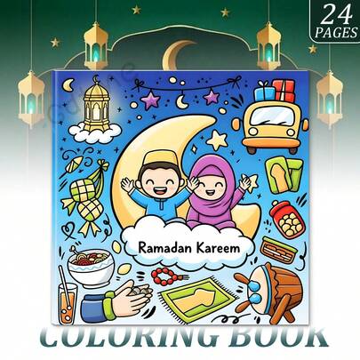 GDTME A 24-Page Adult Coloring Book Featuring Core Elements Of Lanterns, Crescent Moons, And Eid Al-Fitr Delicacies. The Illustrations Depict Scenes Of Ramadan Celebrations. The Coloring Process Allows For Creative Expression While Also Appreciating The Sanctity And Joy Of The Holy Month. Suitable For New Year, Birthdays, Back-To-School Season, Ramadan, And Various Other Occasions.