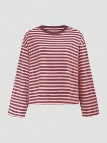 QUNGIGU Women's Long Sleeve Casual Round Neck Basic Blouse, Loose & Comfortable, Autumn - Dusty Pink - View 2