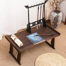 Mesita japonesa de pie para el suelo, mesa auxiliar pequeña y mesita de café, mesa alta para meditación, mesa baja con patas plegables, bandeja de madera para cama o portátil - Marrón - Ver 3