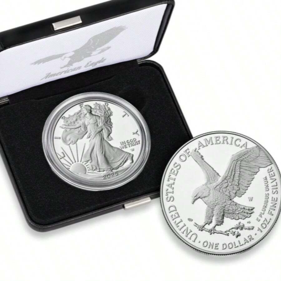 American Eagle 2025 One-Ounce Proof Silver Coin, Suitable For Collecting And Holiday Gifting. It Has A High Precious Metal Content And Can Be Used For Precious Metal Investment. It Commemorates A Specific Year/Theme And Is Often Given As A Gift. The Silver Eagle Contains 1 Ounce Of Approximately 99.9% Pure Silver. - A - View 1