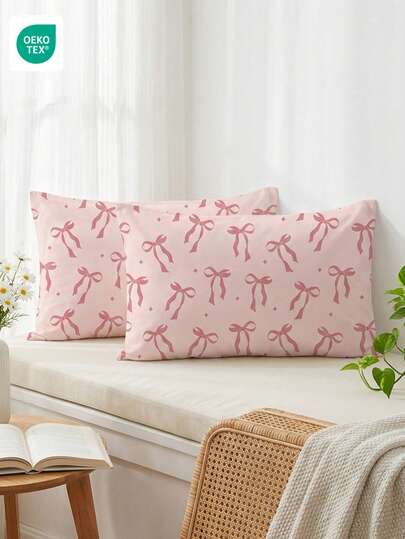 1/2pcs Lightweight Breathable Pillowcase, No Filling, Soft Pillowcase With Envelope Closure, No Wrinkles, Cute Satin Ribbon Pillowcase, Better Hair & Skin Sleep, Suitable For Bedroom, Bedding, Ultra Soft & Breathable, Soft Pillowcase For Sleep, Machine Washable, Suitable For Living Room And Home Use, Bedroom Decor, Room Decor, OEKO-TEX Certified