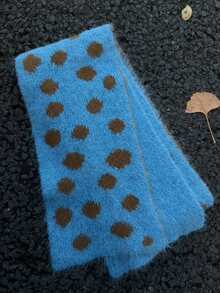 1 件装时尚撞色波点针织围巾，柔软保暖的抓绒内衬，适合女性、学生和冬季佩戴 - 圓點 - 查看 4