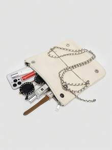 1pc Women's Chain Shoulder Bag, Crossbody Bag, Litchi Grain Underarm Bag With Chain, Minimalist Fashion Small Square Bag, Shoulder & Crossbody Bag With Adjustable Strap - 象牙色 - 查看 10