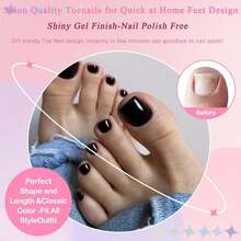 144pc Black Press On Toenails Women Toe Nail Press Ons, Black Toe Press On Nails Fake Toenails Square Fake Toes Nail Tips Glue On Toenail False Nail Feet Stick Acrylic Toes Nails Kit With Glue Tab - ColorA - View 6