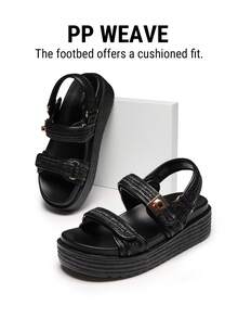 Women's Arch Support 1.61-Inch Platform Wedge Sandals Comfortable Open Toe Casual Dressy With Adjustable Straps PP Straw Shoe Upper For Beach Vocation Flat Summer Black Sandals - màu đen - Xem 6