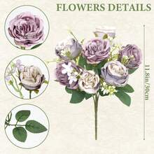 1pc/80stems Romantic Silk Peony Hydrangea Bouquet Artificial Flowers, Plastic Flower Arrangement For Wedding/Home/Bedroom/Living Room/Dining Table Decor, Bridal Bouquet, Mother's Day - Mauve Purple - View 3