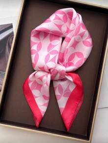 1pc Square Scarf, Women's Satin Printed Headband, Headwrap, Fashion Headscarf, Shawl, Scarf, Women's Neckerchief, Headscarf, Great Gift For Girlfriend Or Mother - Geometric Circles In Pink - View 5