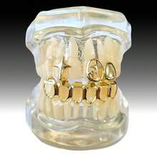 1 Set Dual-Tone Double Star Hollow-Out 6-Tooth Grillz, Unisex Everyday, Nightclub, Party Cool Accessory Teeth Grillz