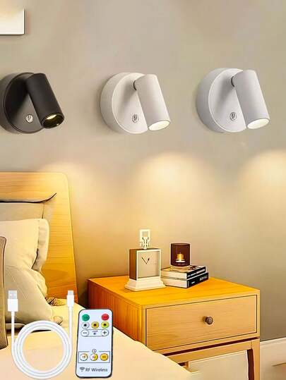 1 Piece Of 360 ° Rotating Wall Light Spotlight, USB Power Supply, Rechargeable Lithium Battery, Magnetic LED Reading Lighting, Touch Adjustable Brightness, With Remote Control Option, Suitable For Bedroom Headboard, Cabinet, Living Room, Desk, Bar Decoration Display (Including Battery)