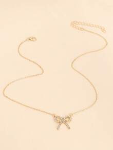 1 pieza Collar con moño de cristal de moda y lindo, adecuado para usar en el Día de San Valentín o regalar a amigos - Dorado - Ver 5