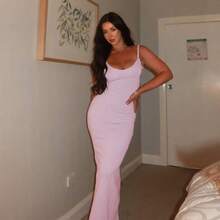 Women's Twisted Straps Bodycon Long Maxi Dress Summer Sleeveless Spaghetti Straps Slim Fit Deep V-Neck Backless Cami Dress Party Clubwear Holiday Beachwear Solid Color Tank Dress Sundress - 淺粉色 - 查看 2