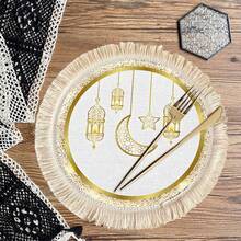 1/4/6pcs Middle East Festival Series Golden Hollowed-Out Carved Crescent Moon And Star-Shaped Decorations, Paired With Golden Lanterns Glowing With Warm Light - Multicolor - View 1