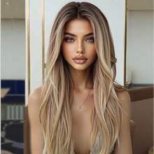 Ash Ombre Blonde Long Straight Hairline 13X4 Lace Front Wig Human Hair Pre Plucked With Baby Hair For Women Natural Color Wig Blonde Highlight Wigs Human Hair 200% Density Brazilian Virgin Human Hair Wigs For Daily Wear - 灰漸金髮 - 查看 3