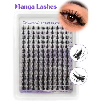 Hinarin 140 Pcs C-Curl Fairy Lash Clusters 10-18mm Manga Eyelash Clusters DIY Eyelash Extensions Wet-Look Spiky Anime Lashes Individual Fake Eyelashes Clusters Ultra-Thin Invisible Lash Band Lash Clusters Lashes Eyelashes Fake Lashes
