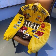 MM Bean Embroidered Racing Motorcycle Jacket Men's And Women's Loose Retro  Baseball Cotton Clothes Couple Stand-Up Collar Thickened Coat - 黃色-春秋款 - 查看 4