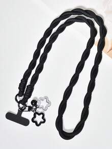1 Set Cordón de nailon negro trenzado, Correa de cuello multifuncional y con estilo unisex anti-caída y anti-pérdida para teléfono, Correa de bolso de hebilla doble larga, Colgante de pareja de campana de estrella hueca, Accesorio de bolso creativo y de alta gama compatible con Android y la mayoría de teléfonos inteligentes, Regalo para madre, familia, amigos, cumpleaños, vacaciones - Cuerda larga negra + colgante de estrella - Ver 6